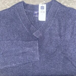 VTG GAP Men Navy Blue Wool V Neck Knit Sweater Sz M Long Sleeve Pullover Y2K